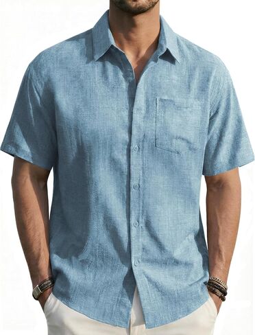 EKLENTSON Men's Button Down Shirts Short Sleeve Casual Summer Beach Shirt Textured Relaxed Tropical Shirt with Pocket in Saudi Arabia