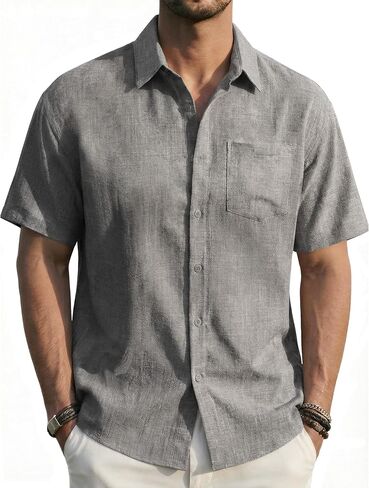 EKLENTSON Men's Button Down Shirts Short Sleeve Casual Summer Beach Shirt Textured Relaxed Tropical Shirt with Pocket in Saudi Arabia