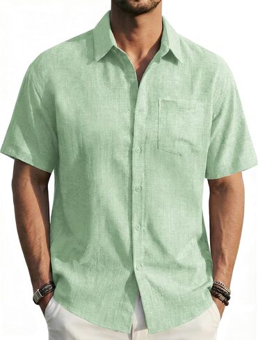 EKLENTSON Men's Button Down Shirts Short Sleeve Casual Summer Beach Shirt Textured Relaxed Tropical Shirt with Pocket in Saudi Arabia