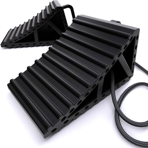 موانع العجلات للسيارات والمركبات الترفيهية والشاحنات والمقطورات والمركبات G.V.W. ما يصل إلى 8T، عبوتان بمقبض وحبل - حاجز إطار سفلي مضاد للانزلاق لجميع الاستخدامات الجوية - ملحق ضروري (أسود - عبوتان) in Kuwait