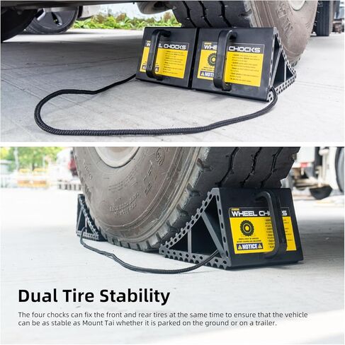 موانع العجلات للسيارات والمركبات الترفيهية والشاحنات والمقطورات والمركبات G.V.W. ما يصل إلى 8T، عبوتان بمقبض وحبل - حاجز إطار سفلي مضاد للانزلاق لجميع الاستخدامات الجوية - ملحق ضروري (أسود - عبوتان) in Kuwait