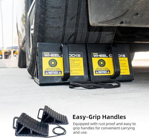 موانع العجلات للسيارات والمركبات الترفيهية والشاحنات والمقطورات والمركبات G.V.W. ما يصل إلى 8T، عبوتان بمقبض وحبل - حاجز إطار سفلي مضاد للانزلاق لجميع الاستخدامات الجوية - ملحق ضروري (أسود - عبوتان) in Kuwait