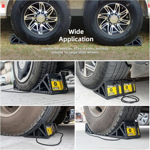 موانع العجلات للسيارات والمركبات الترفيهية والشاحنات والمقطورات والمركبات G.V.W. ما يصل إلى 8T، عبوتان بمقبض وحبل - حاجز إطار سفلي مضاد للانزلاق لجميع الاستخدامات الجوية - ملحق ضروري (أسود - عبوتان) in Kuwait