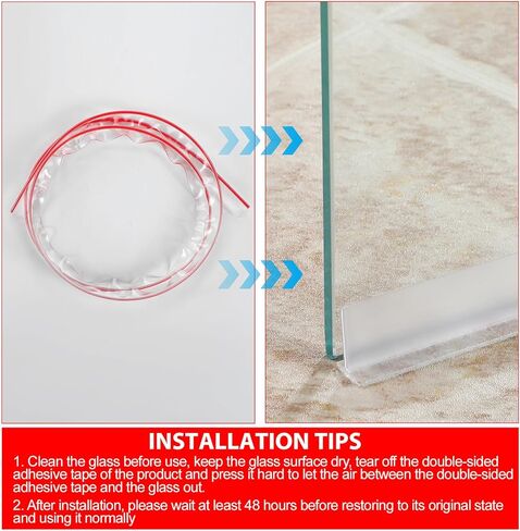 Nuanchu 2 Pcs Clear Vinyl T-Type Seal Strip with Pre-Applied Self Adhesive Backing Bathroom Threshold Water Strip Shower Door Seal Strip for Gap 1/2"- 73" Long Frameless Shower Door in Kuwait