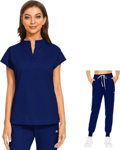 VIAOLI Women's Scrubs Set V-Neck Scrub Top with Jogger Pant and 8 Pockets for Nursing and Clinical Work Uniform in Saudi Arabia