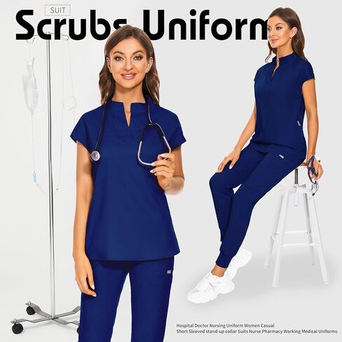 VIAOLI Women's Scrubs Set V-Neck Scrub Top with Jogger Pant and 8 Pockets for Nursing and Clinical Work Uniform in Saudi Arabia
