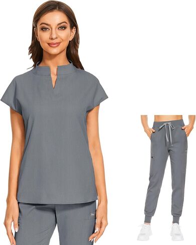 VIAOLI Women's Scrubs Set V-Neck Scrub Top with Jogger Pant and 8 Pockets for Nursing and Clinical Work Uniform in Saudi Arabia