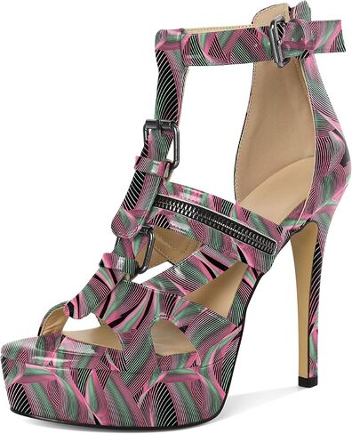 Soireelady Women's Platform High Heels Gothic Sandals Open Toe T-strap Stiletto Heels Peep Toe Punk Heeled Sandals 5 Inch in Kuwait