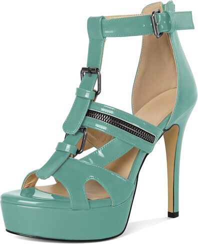 Soireelady Women's Platform High Heels Gothic Sandals Open Toe T-strap Stiletto Heels Peep Toe Punk Heeled Sandals 5 Inch in Saudi Arabia