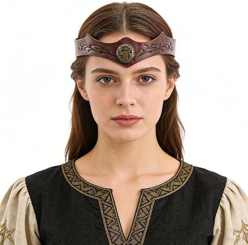Medieval Viking Leather Headband - Adjustable Faux Leather Headpiece Vintage Circlet for LARP Renaissance Halloween in Saudi Arabia