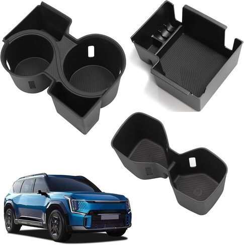 smabee for Kia EV9 2024 2025 2026 3PCS Center Console Cup Holder Insert Rear Center Console Cup Holder Center Console Organizer Accessories (Only for Land AWD, GT-Line AWD) in Kuwait