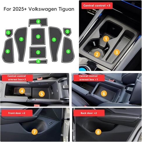 Auovo Anti Dust Door Mats for Volkswagen VW Tiguan 2025 2026 Accessories Car Cup Holder Insert Center Console Interior Door Compartment Liners 10pcs/Set(White) in Saudi Arabia