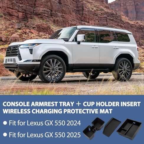 3PCS Center Console Organizer Tray Compatible with Lexus GX 550 2024 2025, Cup Holder Insert + Storage Box + Silicone Wireless Charging Mat for GX550 Accessories (Not for Cool Box) in Kuwait