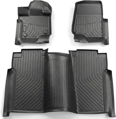 استبدال سجادات الأرضية لسيارة Ford F150 SuperCrew/Cab 2015-2025 & F150 Lightning 2022-2025، TPE مناسب لجميع الأحوال الجوية، أمامي وخلفي 3 قطع | شديدة التحمل، سهلة التنظيف - أسود in Kuwait