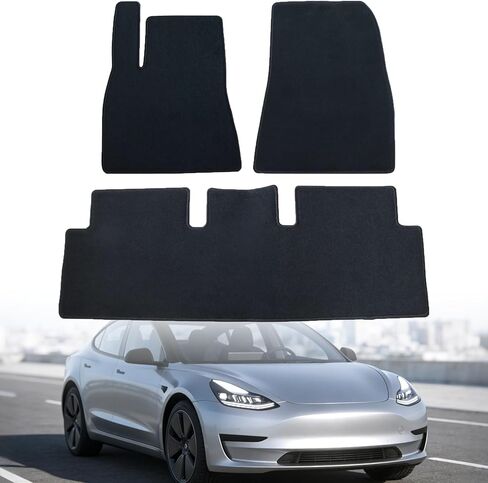 Mythoria Car Floor Mats Full Set Fit for Tesla Model 3 2023 2024 2025 | Black, Velour Carpet | Waterproof, with Anti-Slip Backing in Kuwait