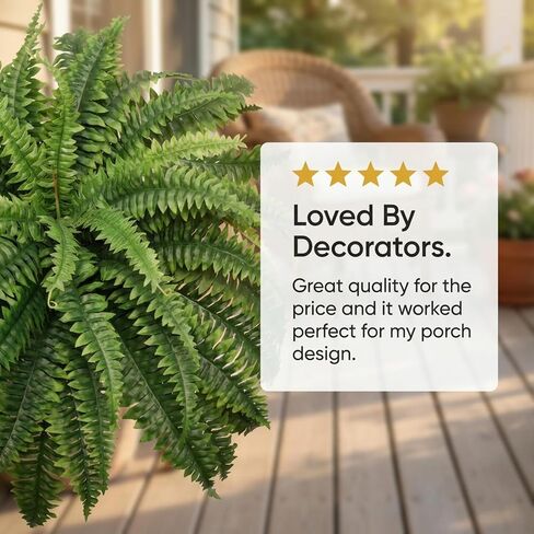 Larksilk وهمية في الهواء الطلق بوسطن السرخس، شجيرة السرخس الاصطناعي، مقاومة للأشعة فوق البنفسجية، 49 سعفة، كبيرة، ديكور المنزل صديق للحيوانات الأليفة in Kuwait