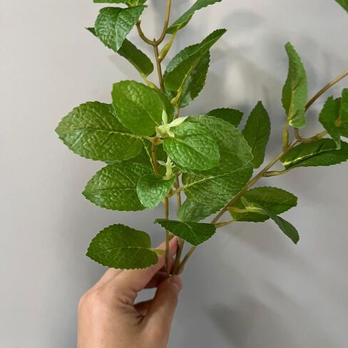 3 قطع من أوراق النعناع الصناعية الجذعية 21.6 بوصة أوراق خضراء وهمية فرع الخضرة الصناعية لترتيب المزهرية ديكور طاولة المطبخ والمنزل in Kuwait