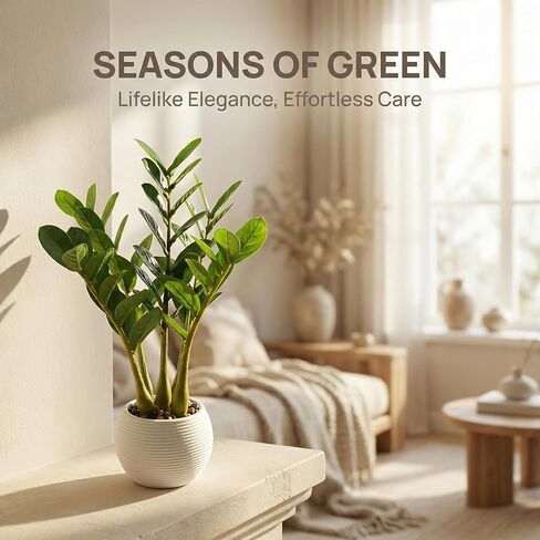 TentoWhan（2Packs Faux Plants Indoor 17" Artificial ZZ Plants in White Pot Fake Potted Zamioculcas Silk Plants for Home Table Decor Bedroom Aesthetic in Saudi Arabia