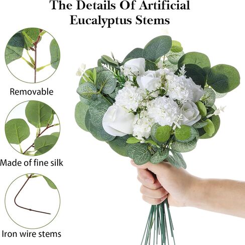 100 قطعة من 7 أنواع من باقة الزفاف سيقان الأوكالبتوس الاصطناعية مع زهور نفس الطفل الصناعية والفروع الخضراء المزيفة وسيقان الأوكالبتوس الصناعية لترتيب الزهور DIY قطع مركزية لديكور المنزل in Kuwait