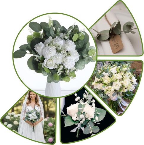 100 قطعة من 7 أنواع من باقة الزفاف سيقان الأوكالبتوس الاصطناعية مع زهور نفس الطفل الصناعية والفروع الخضراء المزيفة وسيقان الأوكالبتوس الصناعية لترتيب الزهور DIY قطع مركزية لديكور المنزل in Kuwait