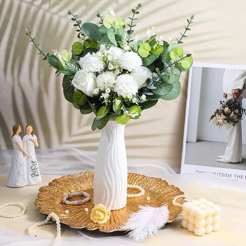 100 قطعة من 7 أنواع من باقة الزفاف سيقان الأوكالبتوس الاصطناعية مع زهور نفس الطفل الصناعية والفروع الخضراء المزيفة وسيقان الأوكالبتوس الصناعية لترتيب الزهور DIY قطع مركزية لديكور المنزل in Kuwait