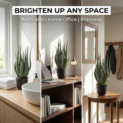 نبات صبار صناعي كبير بوعاء - صبار صناعي مقاوم للأشعة فوق البنفسجية مقاس 26 بوصة لديكور المنزل الداخلي والخارجي in Kuwait