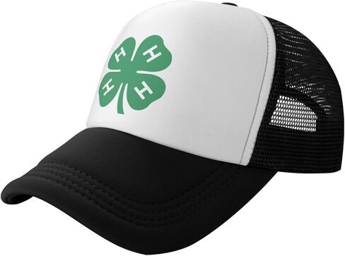 قبعة 4-H Clover Trucker - قبعة بيسبول شبكية للرجال أو النساء في الهواء الطلق باللون الأسود in Kuwait