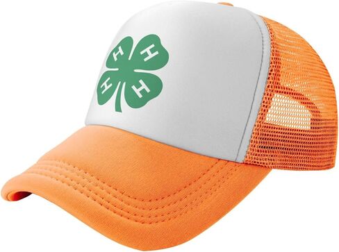 قبعة 4-H Clover Trucker - قبعة بيسبول شبكية للرجال أو النساء في الهواء الطلق باللون الأسود in Kuwait
