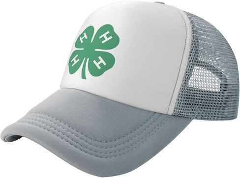 قبعة 4-H Clover Trucker - قبعة بيسبول شبكية للرجال أو النساء في الهواء الطلق باللون الأسود in Kuwait