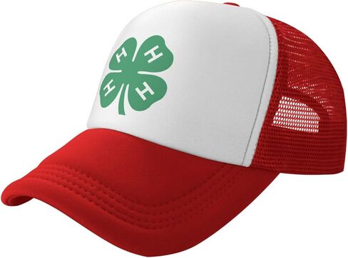 قبعة 4-H Clover Trucker - قبعة بيسبول شبكية للرجال أو النساء في الهواء الطلق باللون الأسود in Kuwait
