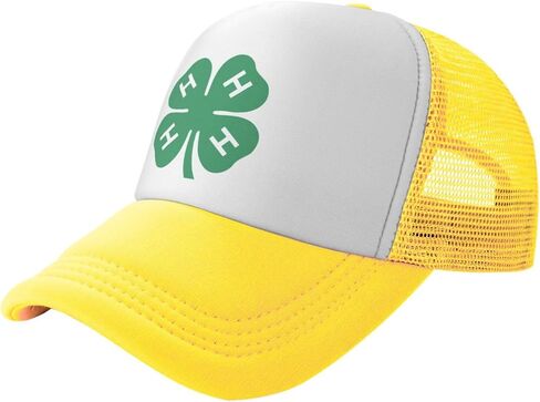 قبعة 4-H Clover Trucker - قبعة بيسبول شبكية للرجال أو النساء في الهواء الطلق باللون الأسود in Kuwait