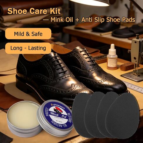 Shoe Grip Pads & Mink Oil Conditioner Kit, Silicone Anti-Slip Sole Protectors for Genuine Leather Shoes & Boots in Saudi Arabia