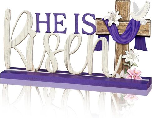 علامة طاولة عيد الفصح الدينية من He Is Risen لتزيين عيد الفصح، حرف معدني للمزرعة، علامات مركزية على سطح الطاولة المسيحية، زخارف صينية ذات طبقات متقاطعة لمستلزمات المكتب والمنزل والحفلات in Saudi Arabia