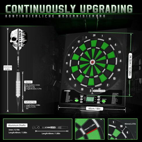 CyeeLife Electronic Dart Board,Soft Tip Dartboard Set,Digital Electric Dart Boards with LED,12 Darts 24 Flights 50 Tips 2 Flight Protectors Power Adapter,3 Language Changes,up to 8 Players in Kuwait