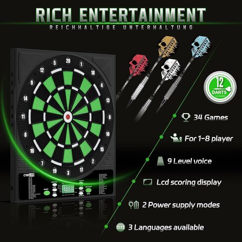 CyeeLife Electronic Dart Board,Soft Tip Dartboard Set,Digital Electric Dart Boards with LED,12 Darts 24 Flights 50 Tips 2 Flight Protectors Power Adapter,3 Language Changes,up to 8 Players in Kuwait