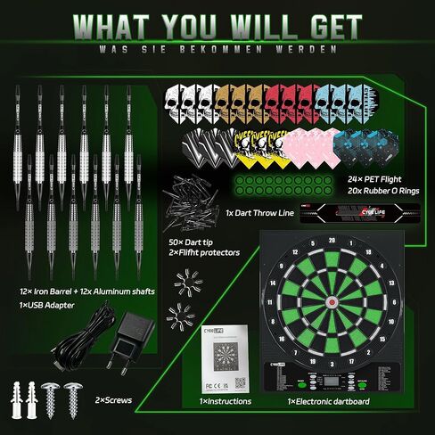 CyeeLife Electronic Dart Board,Soft Tip Dartboard Set,Digital Electric Dart Boards with LED,12 Darts 24 Flights 50 Tips 2 Flight Protectors Power Adapter,3 Language Changes,up to 8 Players in Kuwait