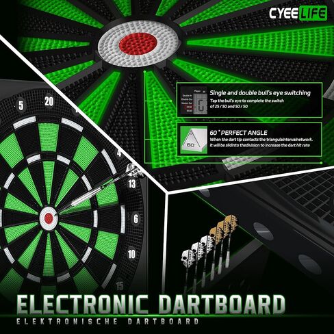 CyeeLife Electronic Dart Board,Soft Tip Dartboard Set,Digital Electric Dart Boards with LED,12 Darts 24 Flights 50 Tips 2 Flight Protectors Power Adapter,3 Language Changes,up to 8 Players in Kuwait
