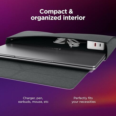 Lenovo Yoga Tote Sleeve Case for Laptops with 14-inch Display, Multi-Compartment Organizer with Convertible Stand, Lightweight Protective Polyester & Microfiber Sleeve, Luna Grey in Kuwait