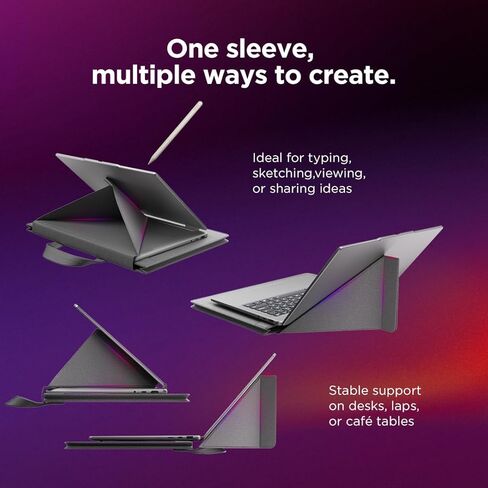 Lenovo Yoga Tote Sleeve Case for Laptops with 14-inch Display, Multi-Compartment Organizer with Convertible Stand, Lightweight Protective Polyester & Microfiber Sleeve, Luna Grey in Kuwait