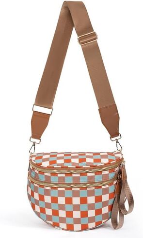 Spacious Crossbody Bag Nylon Bum Bag for Women Fanny Packs Handbags with Adjustable Straps Multicolor Checkered in Kuwait