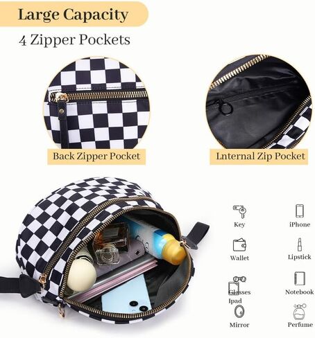 Spacious Crossbody Bag Nylon Bum Bag for Women Fanny Packs Handbags with Adjustable Straps Multicolor Checkered in Kuwait