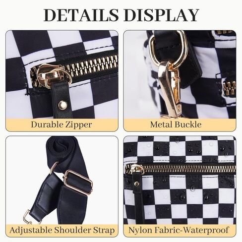 Spacious Crossbody Bag Nylon Bum Bag for Women Fanny Packs Handbags with Adjustable Straps Multicolor Checkered in Kuwait