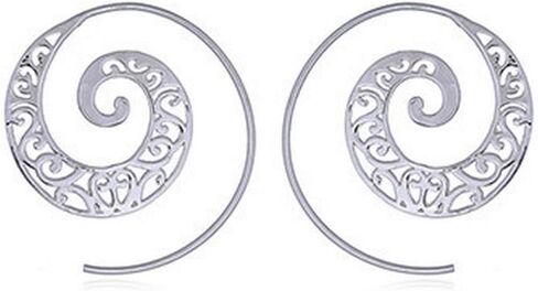 Openwork Sacred Geometry Swirl Spiral Filigree Statement Hoop Earrings, 925 Sterling Silver, 30mm in Kuwait