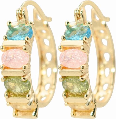 Sparkly Crystal Huggie Hoop Earrings, Tarnish Resistant 18k Yellow Gold Filled in Kuwait