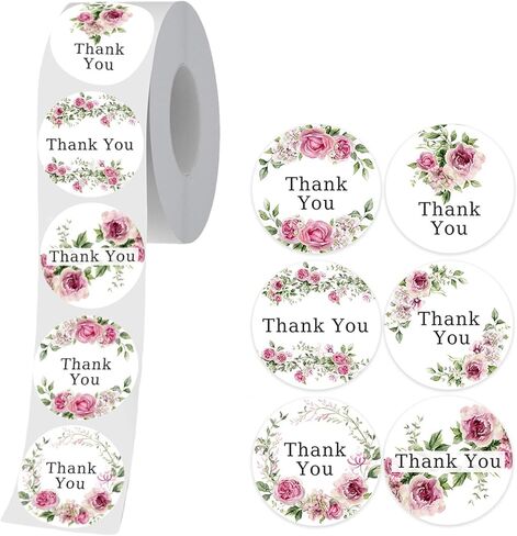 500 قطعة من ملصقات شكرًا لك، مقاس 1.2 بوصة، تصميم زهور وردية مقاومة للماء، ملصقات ذاتية اللصق، ملصقات مستديرة لتغليف الهدايا، وبطاقات المعايدة، والأظرف، والدعوات، ومستلزمات الحفلات in Kuwait
