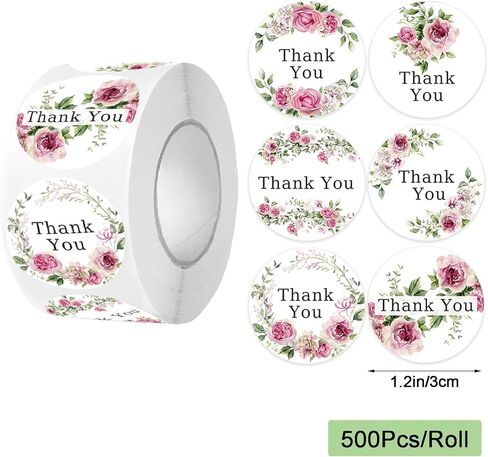 500 قطعة من ملصقات شكرًا لك، مقاس 1.2 بوصة، تصميم زهور وردية مقاومة للماء، ملصقات ذاتية اللصق، ملصقات مستديرة لتغليف الهدايا، وبطاقات المعايدة، والأظرف، والدعوات، ومستلزمات الحفلات in Kuwait