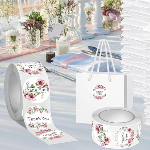 500 قطعة من ملصقات شكرًا لك، مقاس 1.2 بوصة، تصميم زهور وردية مقاومة للماء، ملصقات ذاتية اللصق، ملصقات مستديرة لتغليف الهدايا، وبطاقات المعايدة، والأظرف، والدعوات، ومستلزمات الحفلات in Kuwait