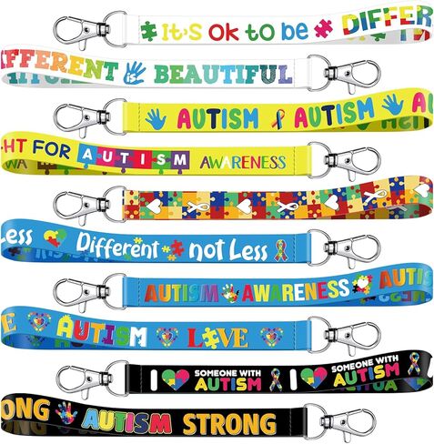 90 Pcs Autism Awareness Lanyard Keychains Inspirational Colorful Autism Puzzle Piece Keychains for Autism Asperger's Special Education Supplies Charity Events Gifts in Kuwait