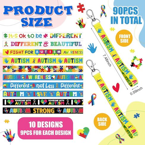 90 Pcs Autism Awareness Lanyard Keychains Inspirational Colorful Autism Puzzle Piece Keychains for Autism Asperger's Special Education Supplies Charity Events Gifts in Kuwait