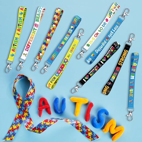 90 Pcs Autism Awareness Lanyard Keychains Inspirational Colorful Autism Puzzle Piece Keychains for Autism Asperger's Special Education Supplies Charity Events Gifts in Kuwait